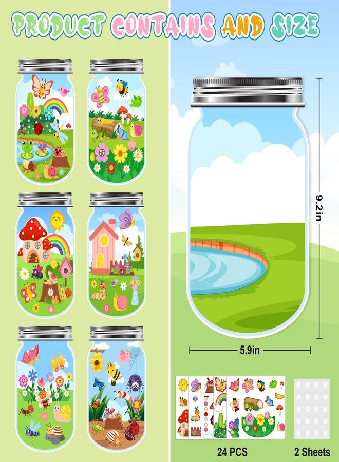 AMCEMIC 24Set Spring Craft Kits for Kids Make A Summer Bugs Stickers Scene, DIY Summer Craft Jar Sticker Butterfly Flower Bee Mushroom Insect Bulk Set Make Your Own Scene for Home Classroom Game Activities - Image 2